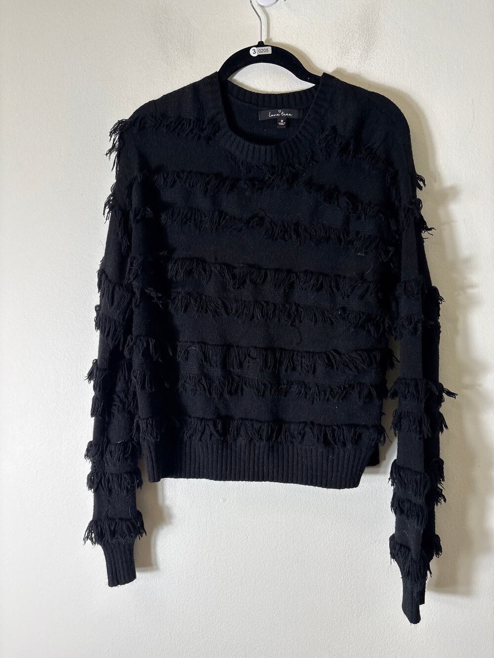Love Tree Black Fringed Pullover Sweater Sz M